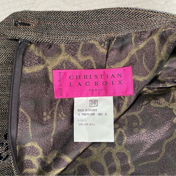 CHRISTIAN LACROIX Brown Wool with Abstract Velvet detail Around Waist Skirt Sz 4 - Picture 13 of 16